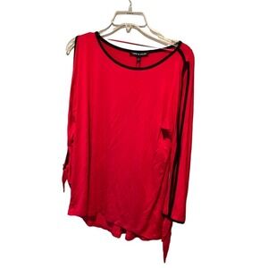 Cable & Gauge Blouse Top Women Size M Red Slit Sleeve Crew Neck Viscouse Outdoor